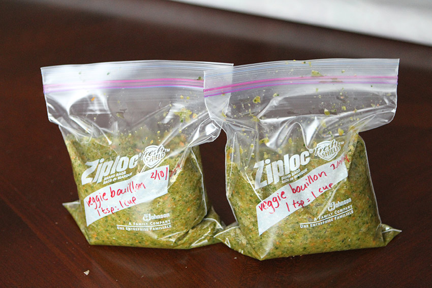 homemade vegetable bouillon in freezer bags